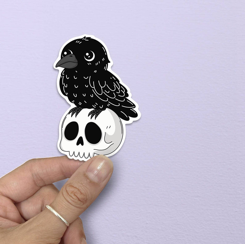 Crow Raven On Skull Goth Bird Sticker
