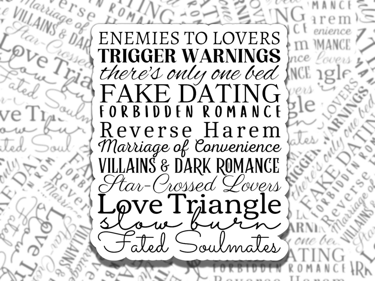 Romantic Book Tropes Vinyl Sticker for eReader & Kindle
