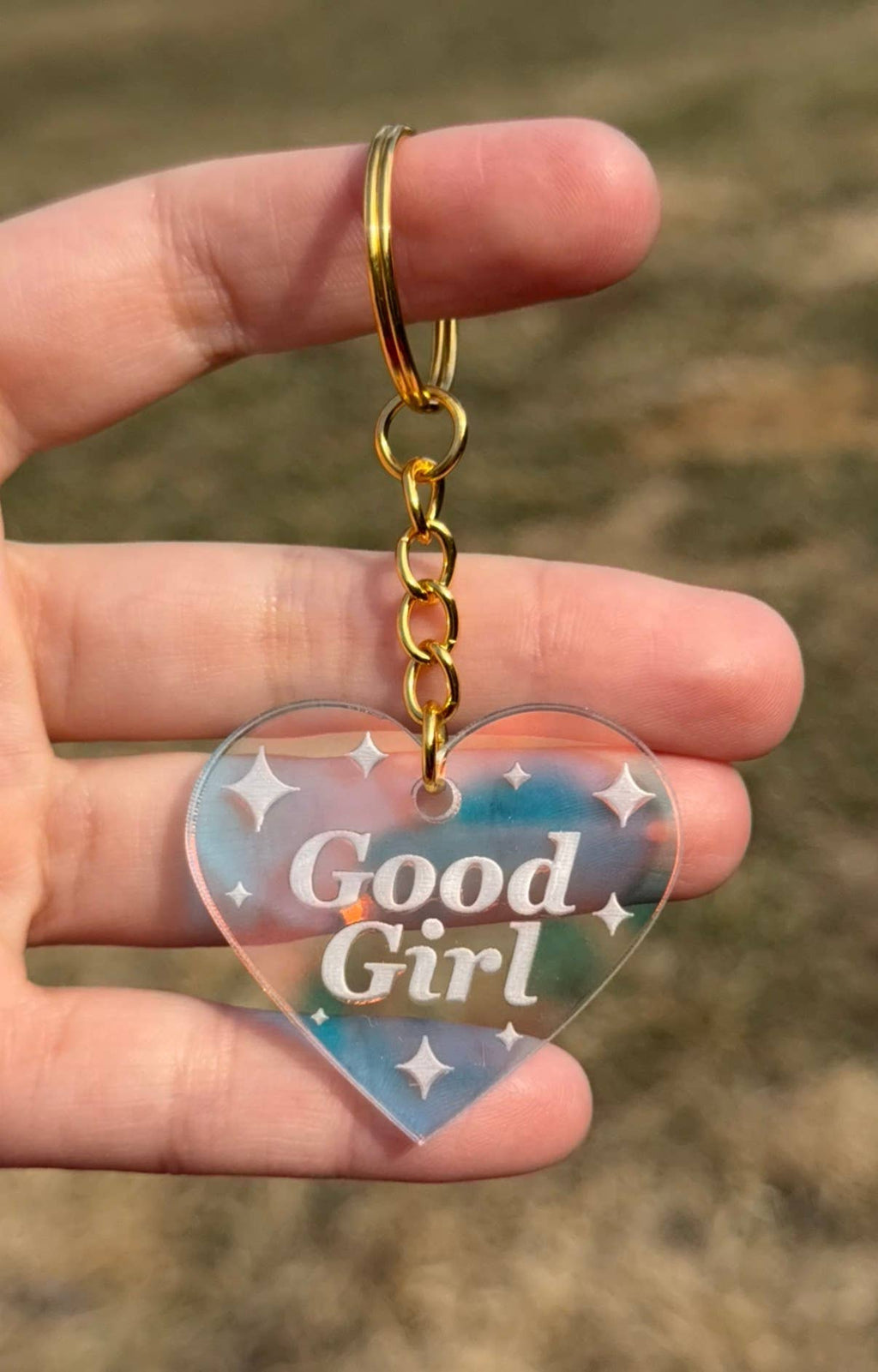 Good Girl Iridescent Acrylic Keychain
