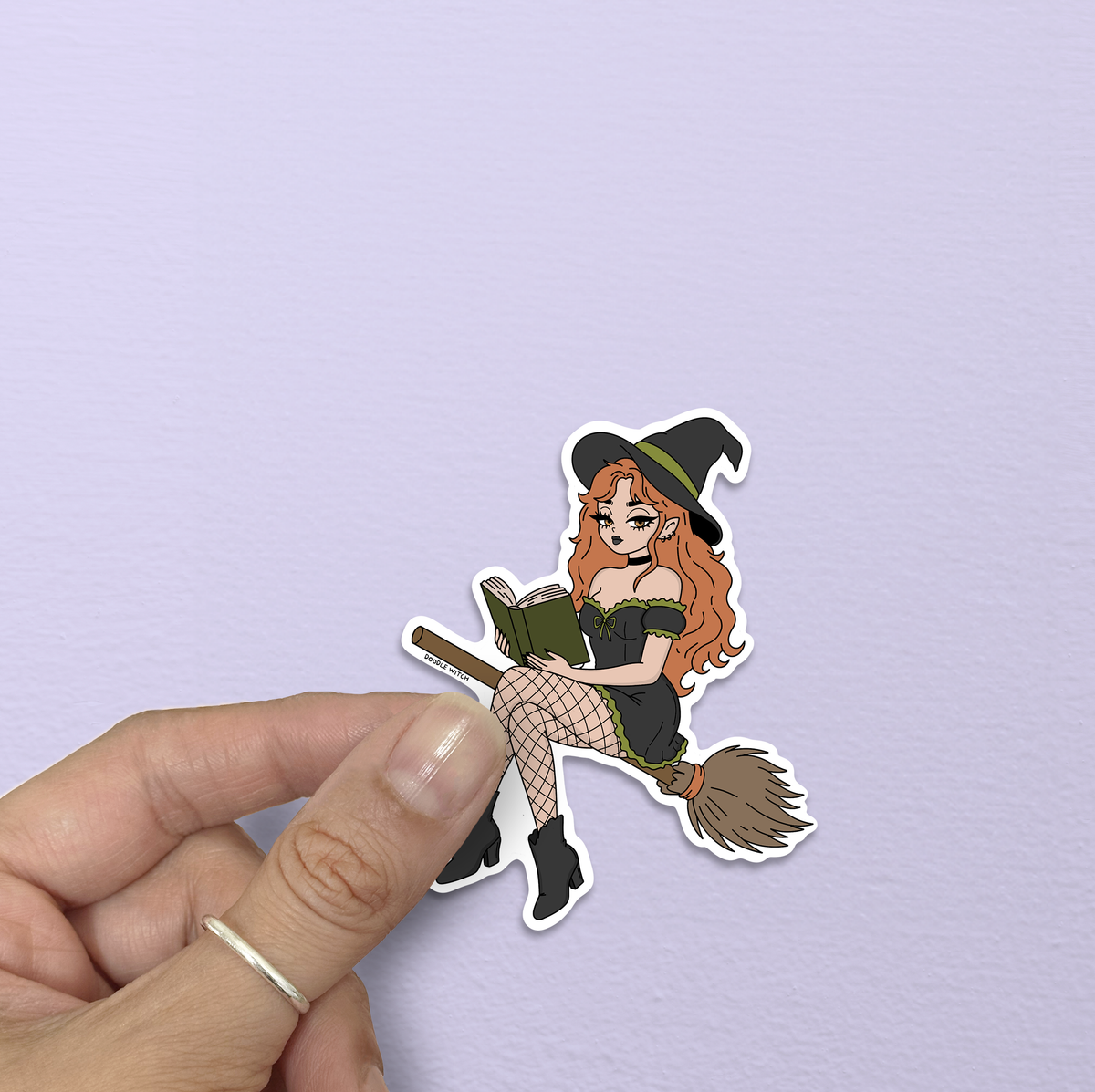 Witch On Broomstick Sticker, Witch Halloween Stickers