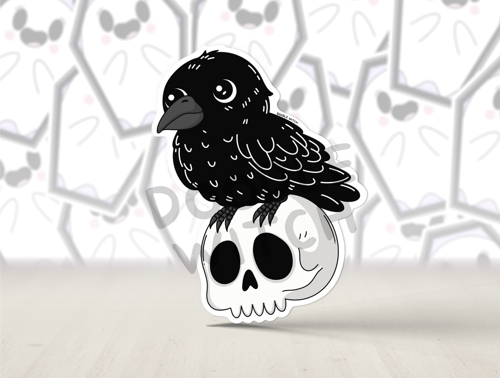Crow Raven On Skull Goth Bird Sticker