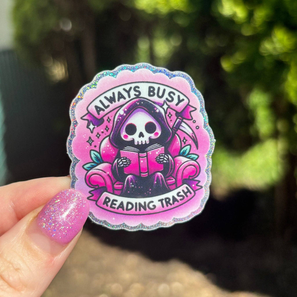 Always Busy Reading Trash Spooky Glitter Sticker