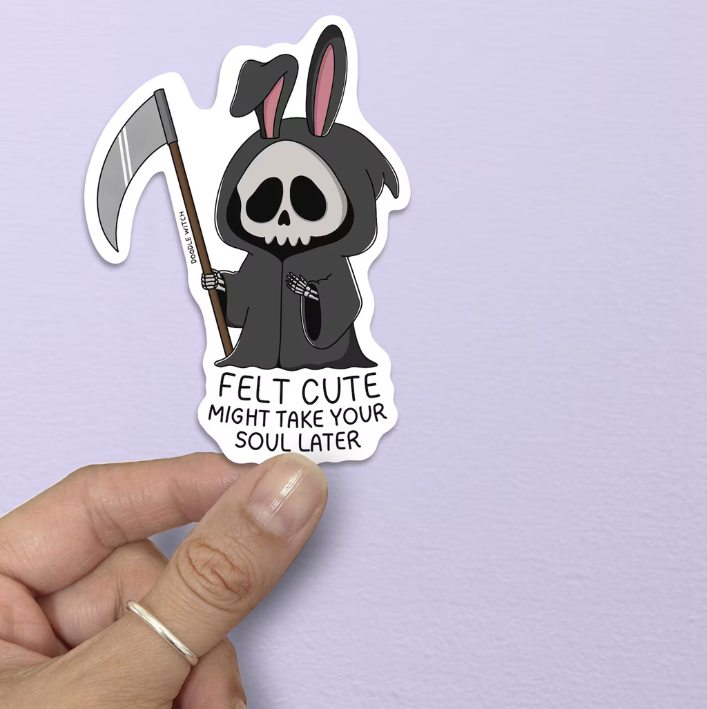 Felt Cute Bunny Grim Reaper Coffee Sticker