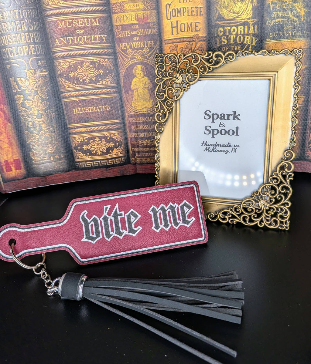 Bite Me Bookish Paddle Faux Leather Bookmark & Keychain