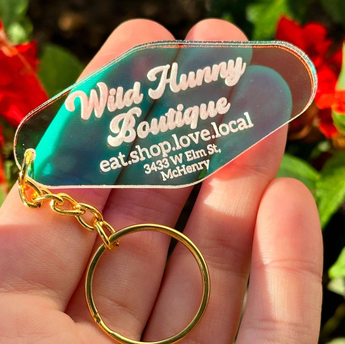 Custom Business Logo/Phrase Iridescent Keychains