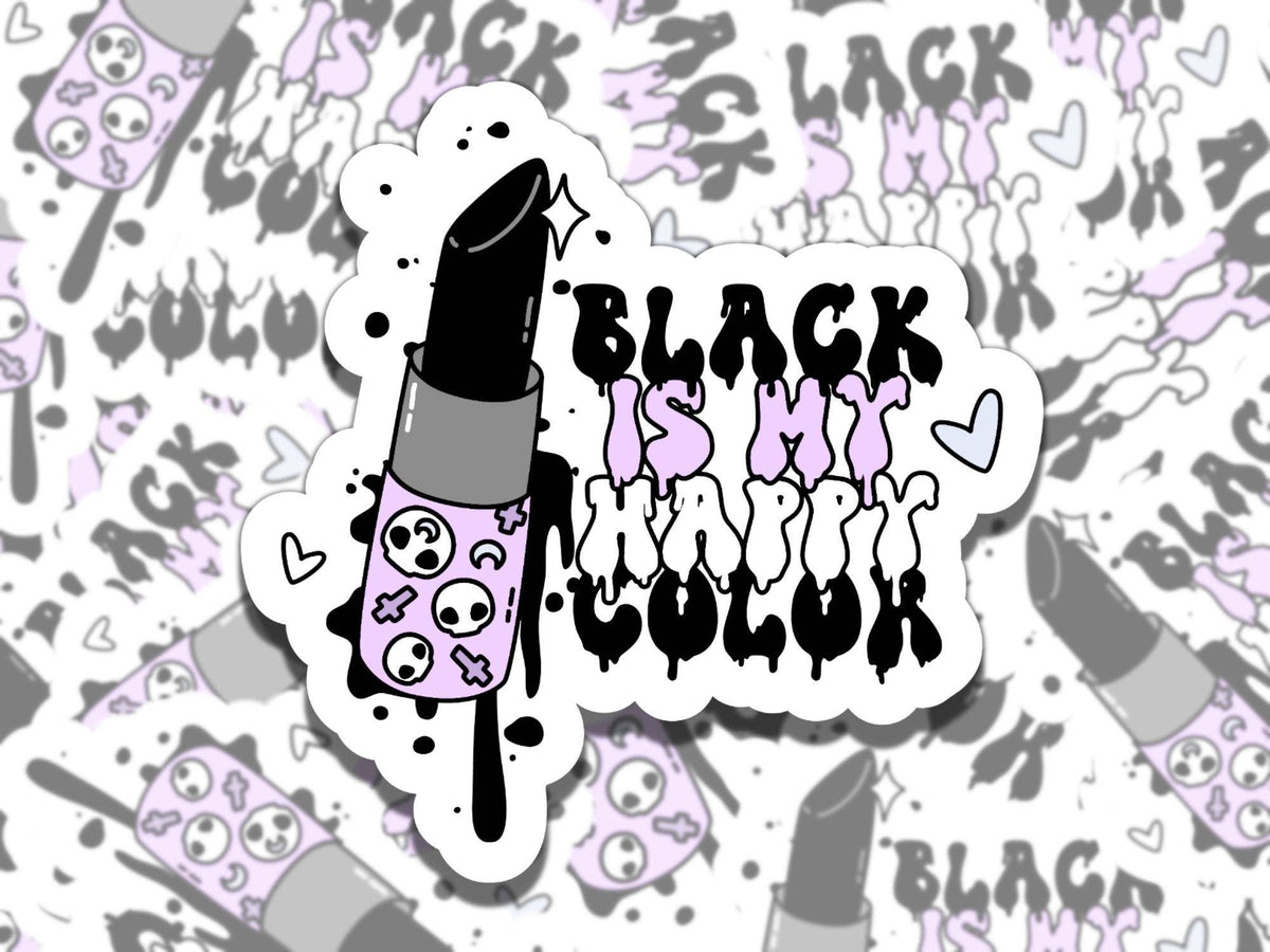 Black is My Happy Color Goth Lipstick Vinyl Sticker